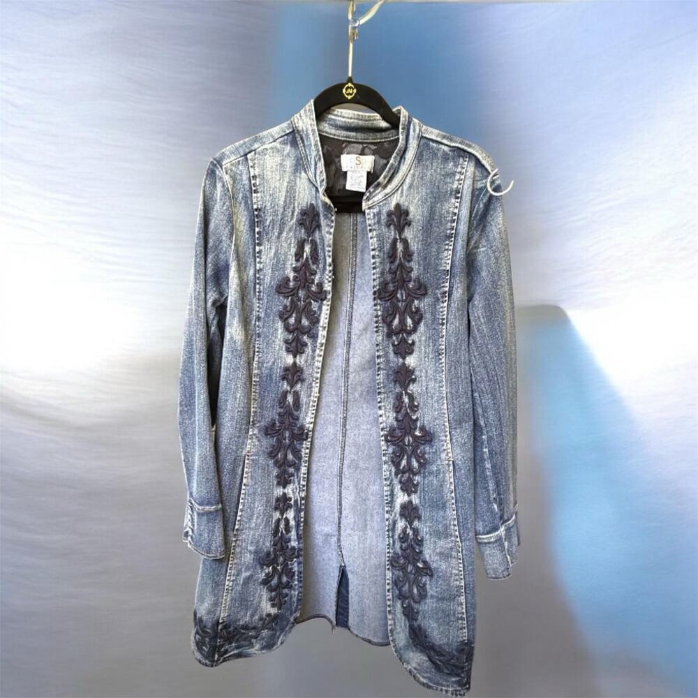 Long Jean Blazer Jacket Embroidered